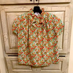 Ruffle color top with cherries size small